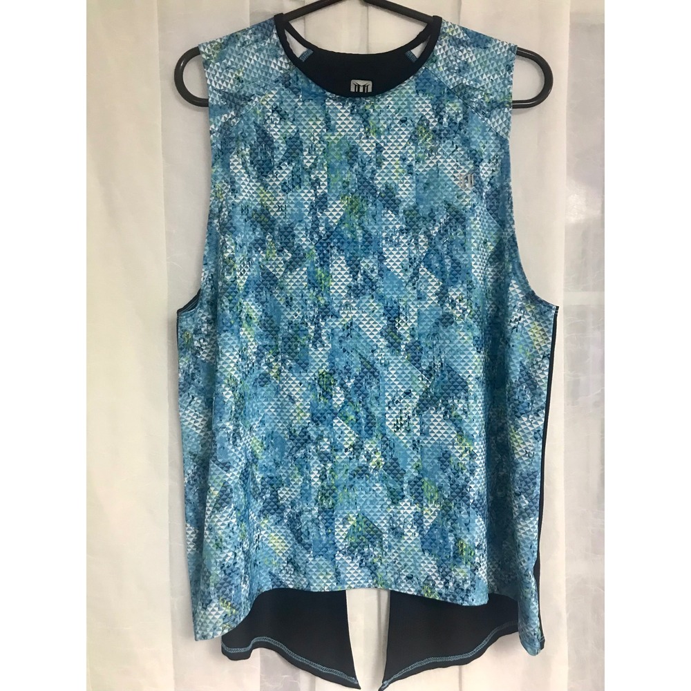 EleVen by Venus Williams Blue Geometric Split Back Athletic Tank Top Medium